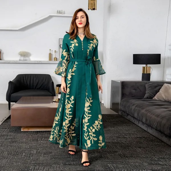 Caftan Дубай Abaya платье для женщин Eid 2022 мусульманский марокканский кафтан вышивка вечернее платье с V-образным вырезом Jalabiya серая Abaya s Djellaba