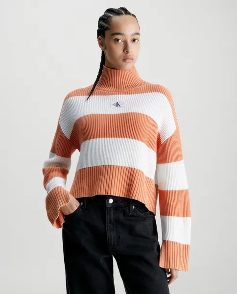 Полосатый женский свитер Perkins с воротником Calvin Klein Jeans, мультиколор