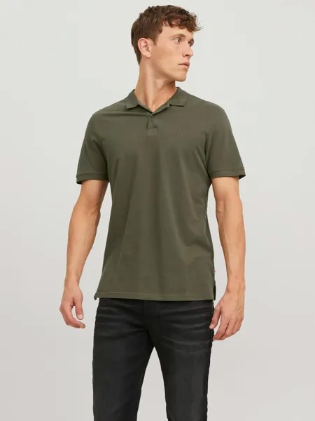 Поло Jack & Jones Einfarbiges Polo Hemd Pique T Shirt mit Kragen JJEBASIC, оливковый