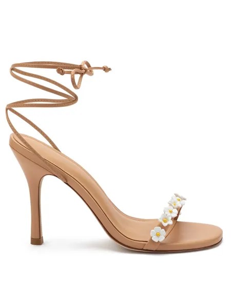 Кожаные сандалии на шнуровке Goldie 95MM с цветочной аппликацией Larroudé