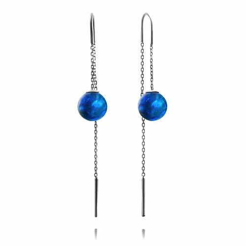 Серьги цепочки Diamant online, серебро, 925 проба, янтарь, длина 6 см, синий
