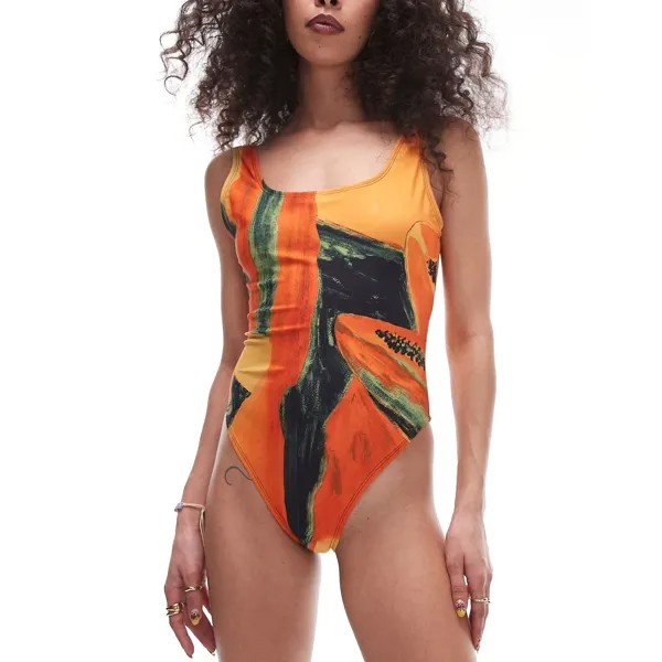 Купальник Topshop U-shaped Neckline With Papaya Print, оранжевый