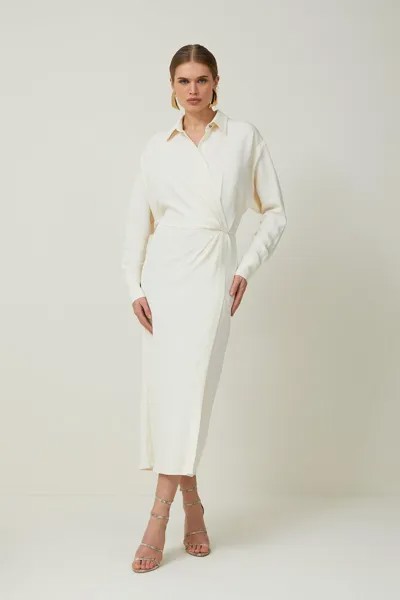 Платье-рубашка миди из вискозного крепа с длинными рукавами Karen Millen, белый