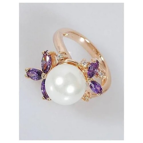 Кольцо ForMyGirl, аметист, жемчуг культивированный, размер 17.5, фиолетовый, белый