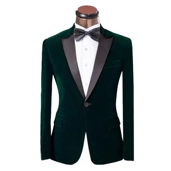 Заостренными лацканами темно-зеленый велюровое пальто Slim Fit мужской костюм мужсой бархатный для торжественных случаев Свадебные смокинги ...