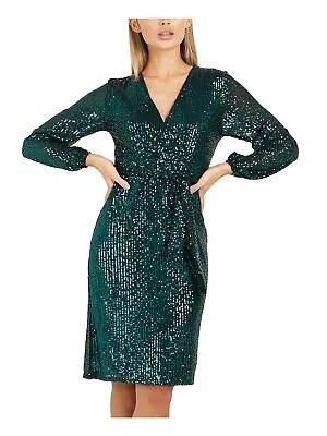 Женское зеленое вечернее платье выше колена с длинными рукавами и запахом QUIZ 4