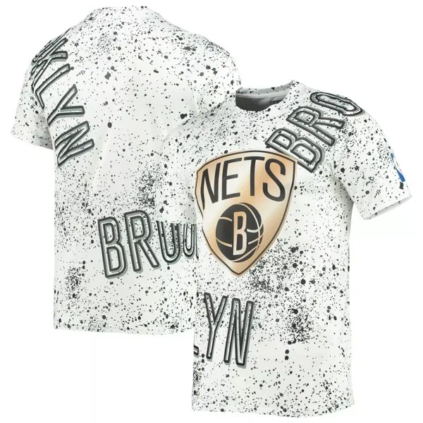Мужская белая футболка FISLL Brooklyn Nets с принтом брызг золотой фольги