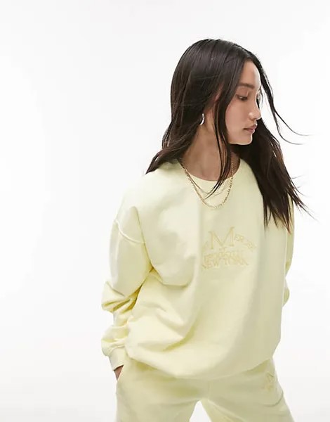Свитшот в винтажном стиле с вышивкой Topshop сливочно-желтого цвета с графической вышивкой City