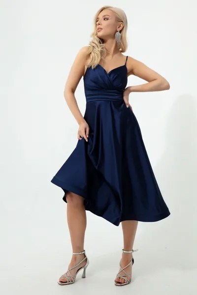 Женское темно-синее атласное мини-вечернее платье с веревочным ремнем и поясом на талии и выпускное платье Lafaba, темно-синий