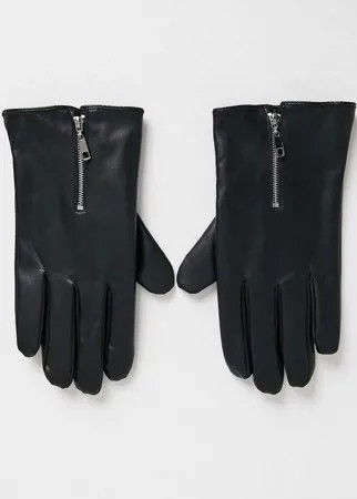 Перчатки для сенсорных гаджетов из искусственной кожи с молнией ASOS DESIGN-Черный цвет