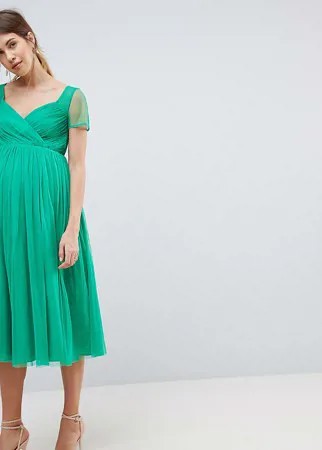 Платье миди из тюля с прозрачными рукавами ASOS MATERNITY-Зеленый