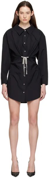 Черное мини-платье с завязками на завязках и кристаллами Alexander Wang