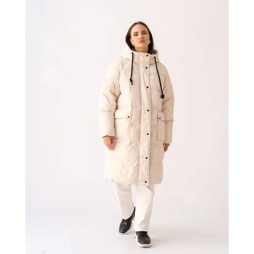 Куртка  Modress зимняя, силуэт прямой, капюшон, карманы, размер 54, экрю