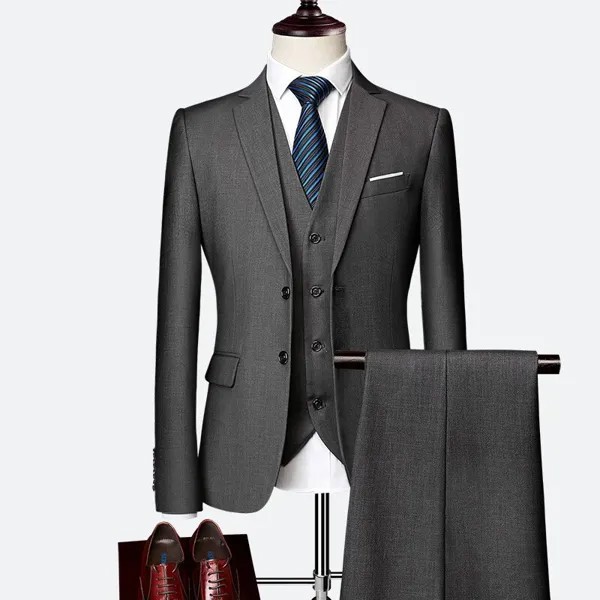 Мужская приталенная однотонная куртка в деловом стиле, 3 предмета, 2 пуговицы, новый свадебный официальный костюм, Мужская одежда, 2022