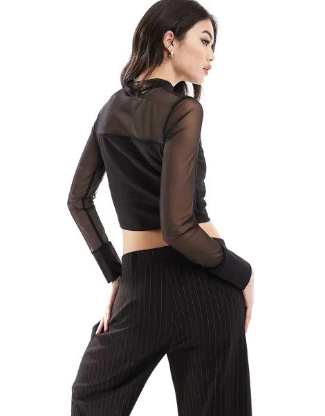 Черный сетчатый топ с высоким воротником Urban Threads