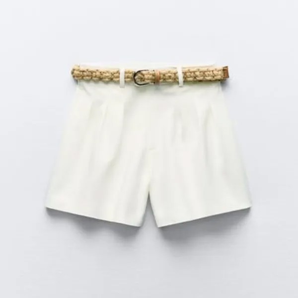 Шорты Zara With Braided Belt, белый