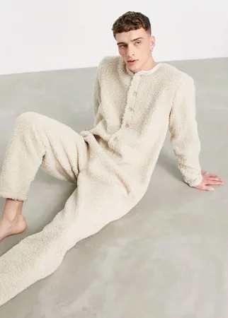 Комбинезон из искусственного меха ASOS DESIGN Christmas-Светло-бежевый цвет