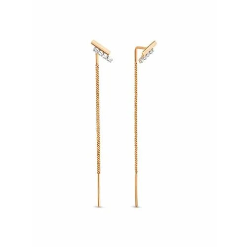 Серьги цепочки 585GOLD золото красное, красное золото, 585 проба, фианит, золотой
