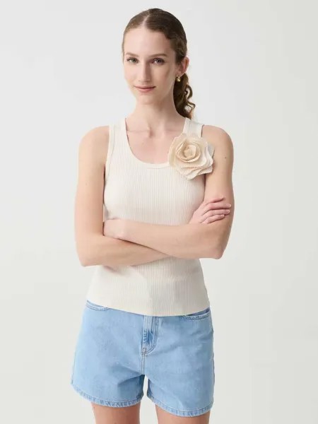 Майка в рубчик с цветком Ovs, цвет light beige