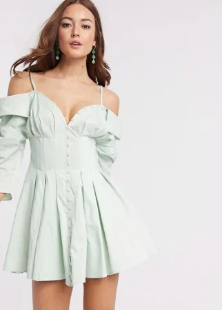 Платье-рубашка мини с открытыми плечами и пуговицами ASOS DESIGN-Синий