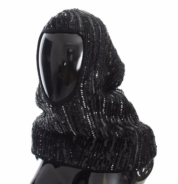 DOLCE - GABBANA Шапка-шарф с капюшоном и блестками, черная вязаная женская полушерстяная шапка, рекомендованная розничная цена 2200 долларов США
