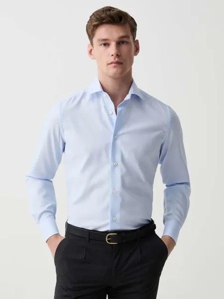Однотонная рубашка приталенного кроя, цвет light blue