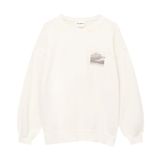 Свитшот Pull&Bear Long Sleeve Graphic, кремовый