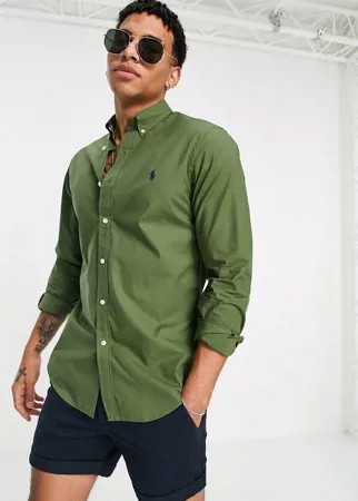 Оливково-зеленая рубашка узкого кроя Polo Ralph Lauren-Зеленый