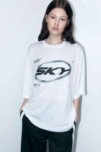 Футболка oversize спортивная из сетки с принтом