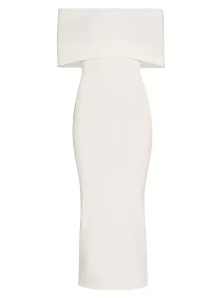 Платье миди рельефной вязки с открытыми плечами Wardrobe.Nyc, цвет off white