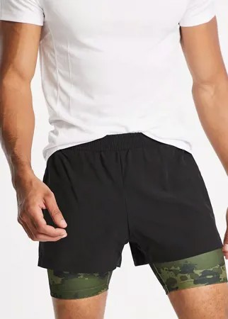Спортивные шорты «2-в-1» с камуфляжным принтом ASOS 4505-Черный цвет