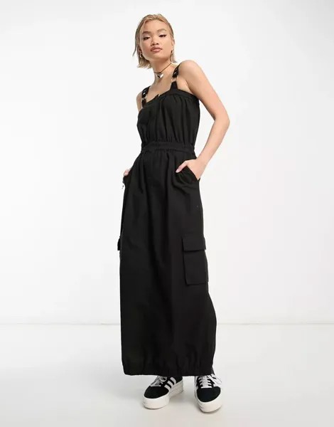 COLLUSION - Платье миди черного цвета с множеством карманов
