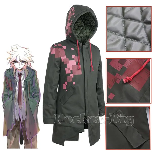 Новый костюм для косплея Komaeda Nagito, супер данганронпа, мужская куртка, футболка, армейский зеленый стеганый Тренч, повседневное пальто на Хэллоуин