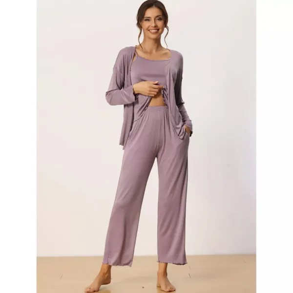Cheibear Женская одежда для сна из 3 предметов, однотонные топы с длинными рукавами, майка и брюки, пижамный комплект cheibear, синий