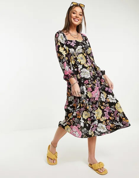 Разноцветное платье миди большого размера Miss Selfridge с цветочным принтом и пуговицами спереди Miss Selfridge
