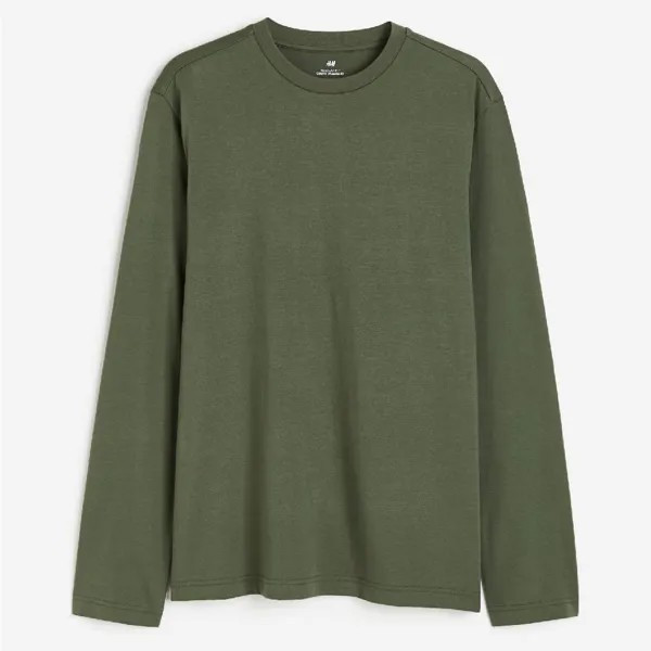 Лонгслив H&M Regular Fit Jersey, темно-зеленый
