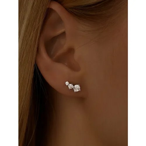 Серьги пусеты MIESTILO, серебро, 925 проба, родирование, фианит, , серебристый