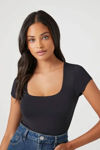 Контурное боди-футболка Forever 21, черный