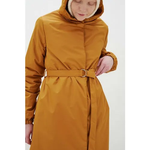 Куртка  УСТА К УСТАМ зимняя, силуэт прямой, карманы, ветрозащитная, пояс/ремень, капюшон, мембранная, влагоотводящая, размер 46, горчичный