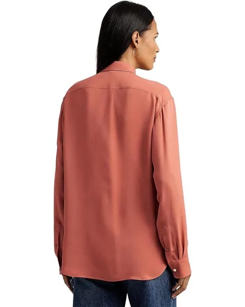 Рубашка LAUREN Ralph Lauren Crepe de Chine Shirt, цвет Pink Mahogany