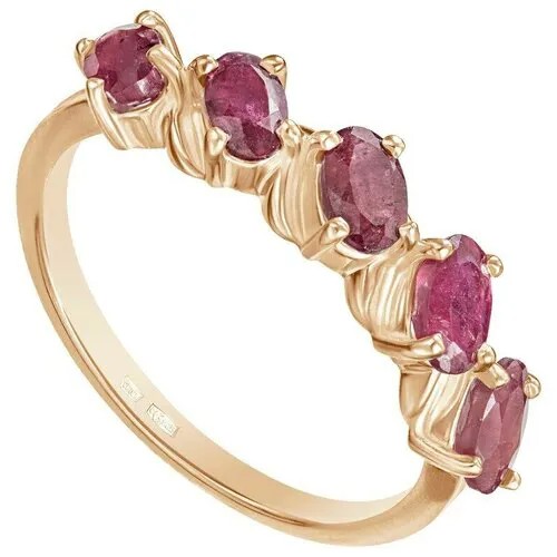 Серебряное кольцо с натуральным рубином - коллекция Колосок / Розовое золото (размер 19)