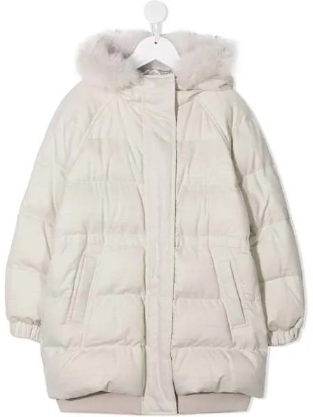 Brunello Cucinelli Kids пуховик с искусственным мехом