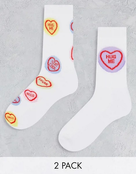 Спортивные носки белого цвета с сердечками ASOS DESIGN-Белый