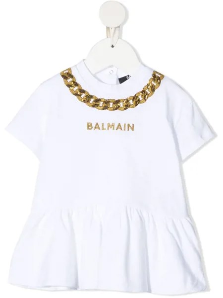 Balmain Kids платье-футболка с вышивкой