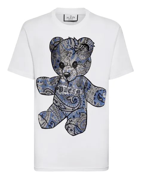 Футболка с круглым вырезом SS Paisley Teddy Bear Philipp Plein, цвет White / Light Blue