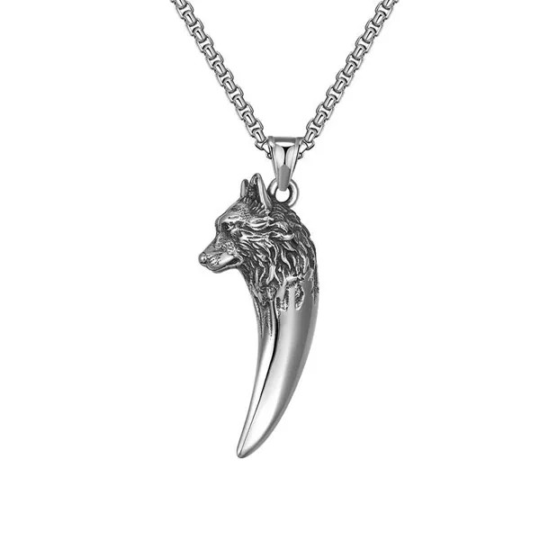 Европейский и американский хип-хоп Ретро Wolf Head Титановая сталь Нержавеющая сталь Ожерелье Волк Зуб Кулон Свитер Цепочка