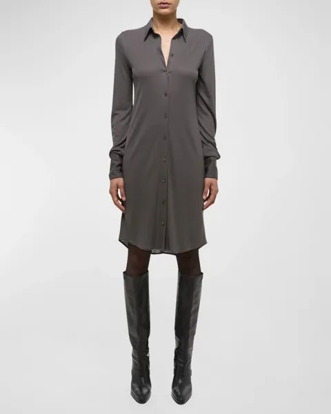 Платье в рубчик на пуговицах спереди Helmut Lang, цвет Graphite