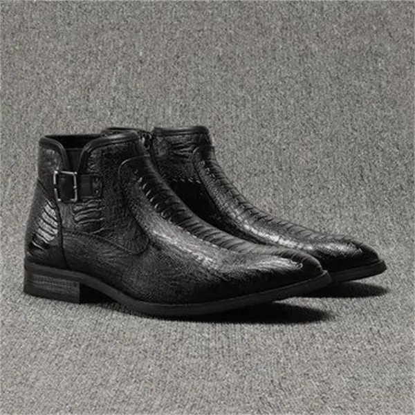 Ботильоны мужские кожаные однотонные, модные деловые повседневные универсальные уличные ботинки с крокодиловым узором и пряжкой, CP286