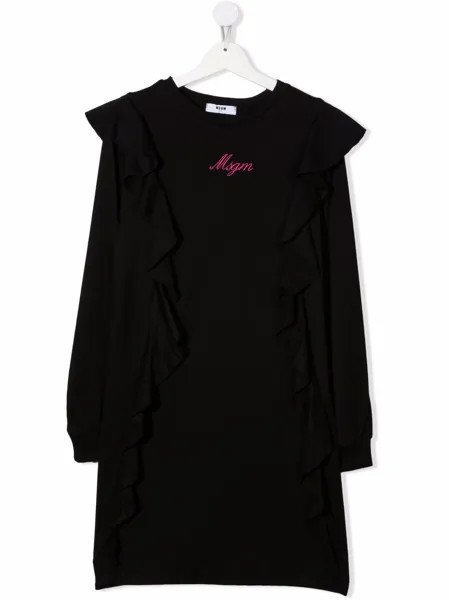 MSGM Kids платье-толстовка с оборками и вышитым логотипом