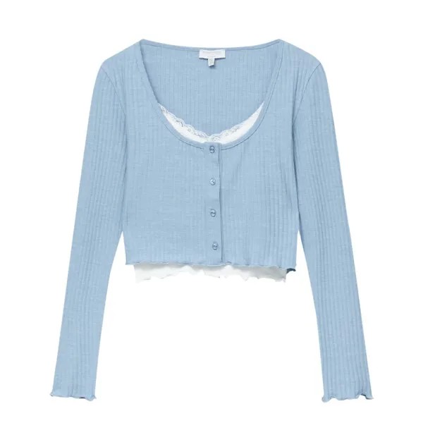 Лонгслив Pull&Bear Double, синий